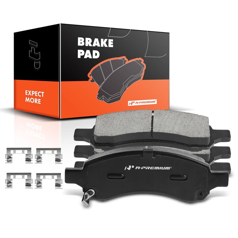 4pcs Front Driver & Passenger Ceramic Brake Pads with Sensor for Chevrolet Traverse SSR Buick Enclave GMC Canyon