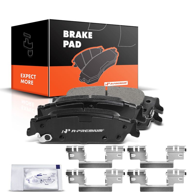 4pcs Front Driver & Passenger Ceramic Brake Pads with Sensor for Subaru Legacy 90-96 Impreza with Anti-Rattle Clip