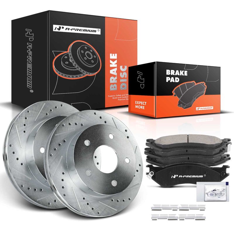 Front Drilled Rotors & Ceramic Brake Pads for Dodge Ram 1500 00-01 5.2L 2.9L 4WD