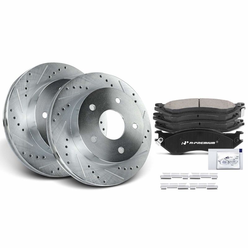 Front Drilled Rotors & Ceramic Brake Pads for Dodge Ram 1500 00-01 5.2L 2.9L 4WD