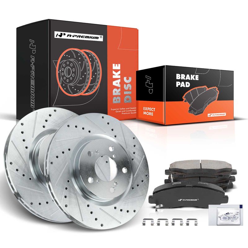 Front Drilled Rotors & Ceramic Brake Pads for Acura TL 2009-2014 3.5L 3.7L