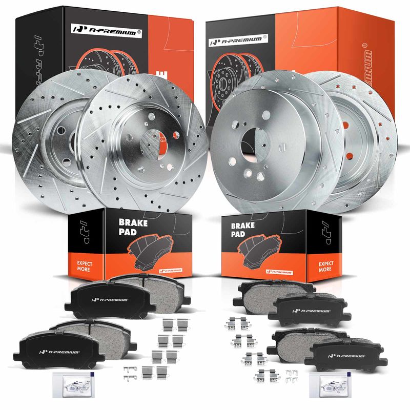 Front & Rear Drilled Rotors & Ceramic Brake Pads for Toyota Highlander 2004-2007
