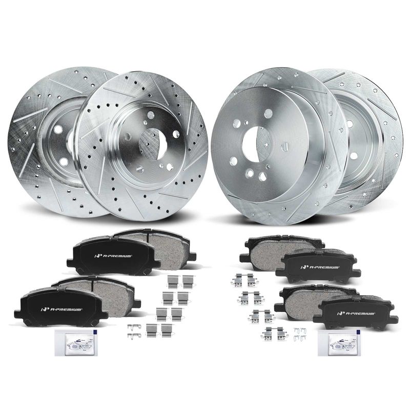 Front & Rear Drilled Rotors & Ceramic Brake Pads for Toyota Highlander 2004-2007