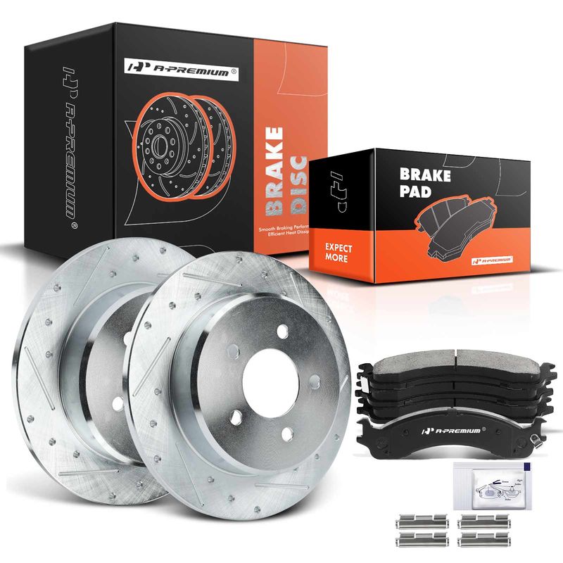 Front Drilled Rotors & Ceramic Brake Pads for Dodge Ram 2500 Ram 3500 2000-2002