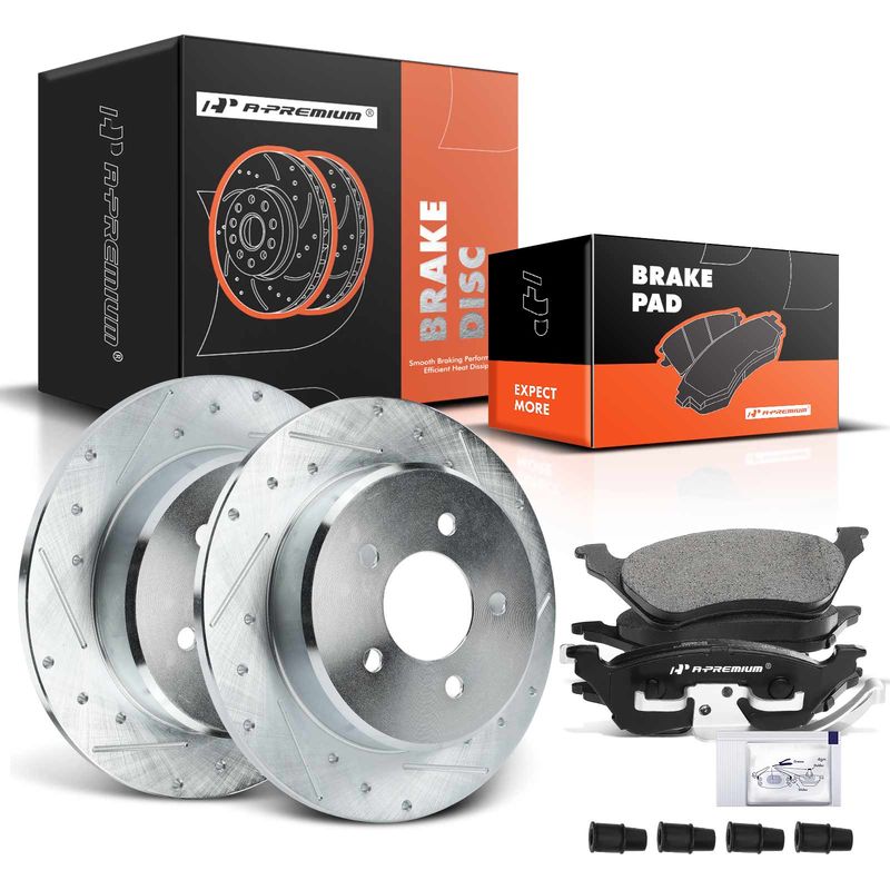 Rear Drilled Rotors & Ceramic Brake Pads for Chrysler Voyager Dodge Grand Caravan