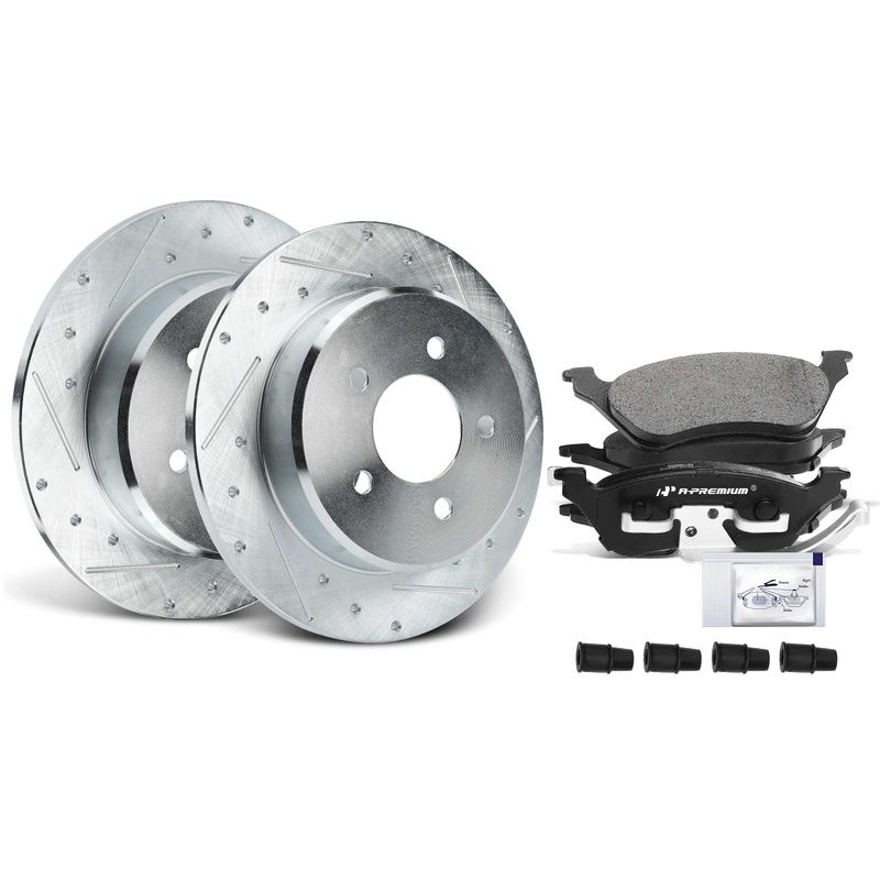 Rear Drilled Rotors & Ceramic Brake Pads for Chrysler Voyager Dodge Grand Caravan
