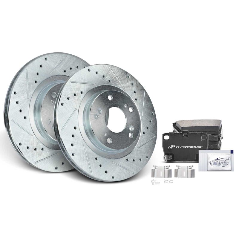 Rear Drilled Rotors & Ceramic Brake Pads for Toyota RAV4 2004-2005 4 Wheel Disc