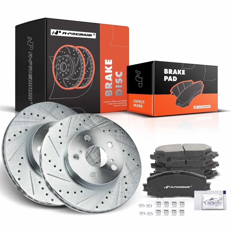 Front Drilled Rotors & Ceramic Brake Pads for Toyota Prius Lexus CT200h 1.8L