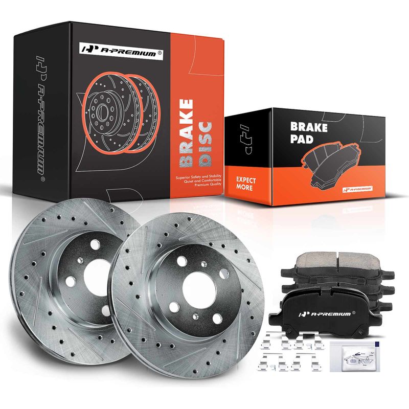 Front Drilled Rotors & Ceramic Brake Pads for Chevrolet Prizm Toyota Corolla
