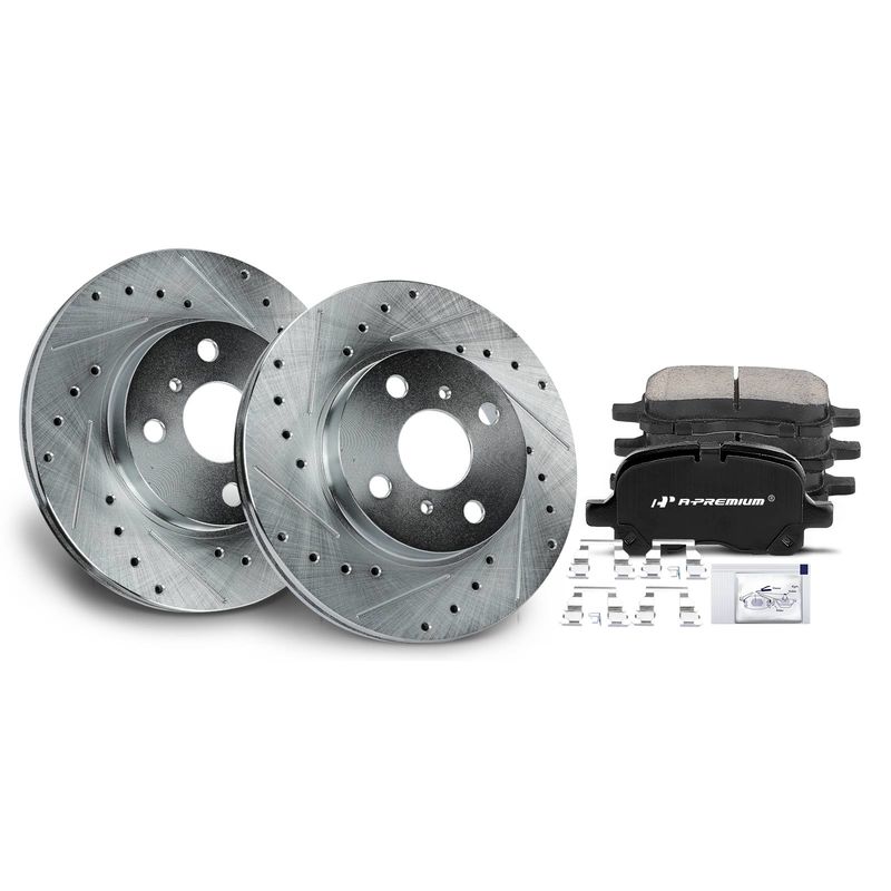 Front Drilled Rotors & Ceramic Brake Pads for Chevrolet Prizm Toyota Corolla