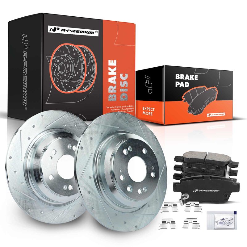 Rear Drilled Rotors & Ceramic Brake Pads for Acura TL 2009-2014 V6 3.5L 3.7L