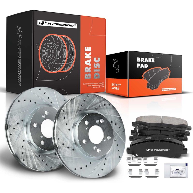 Front Drilled Rotors & Ceramic Brake Pads for Honda Ridgeline 2006-2011 V6 3.5L