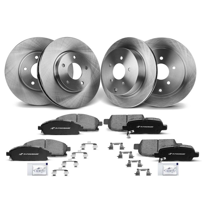 Front & Rear Disc Brake Rotors & Ceramic Brake Pads for Nissan Quest 04-09 11-17