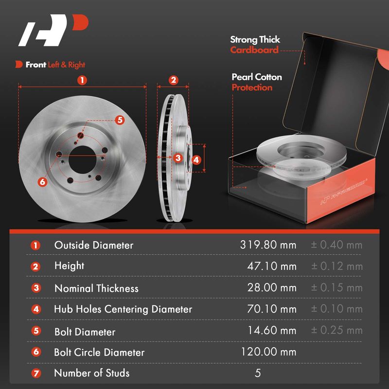 Front Disc Brake Rotors & Ceramic Brake Pads for Honda Ridgeline 2012-2014 3.5L