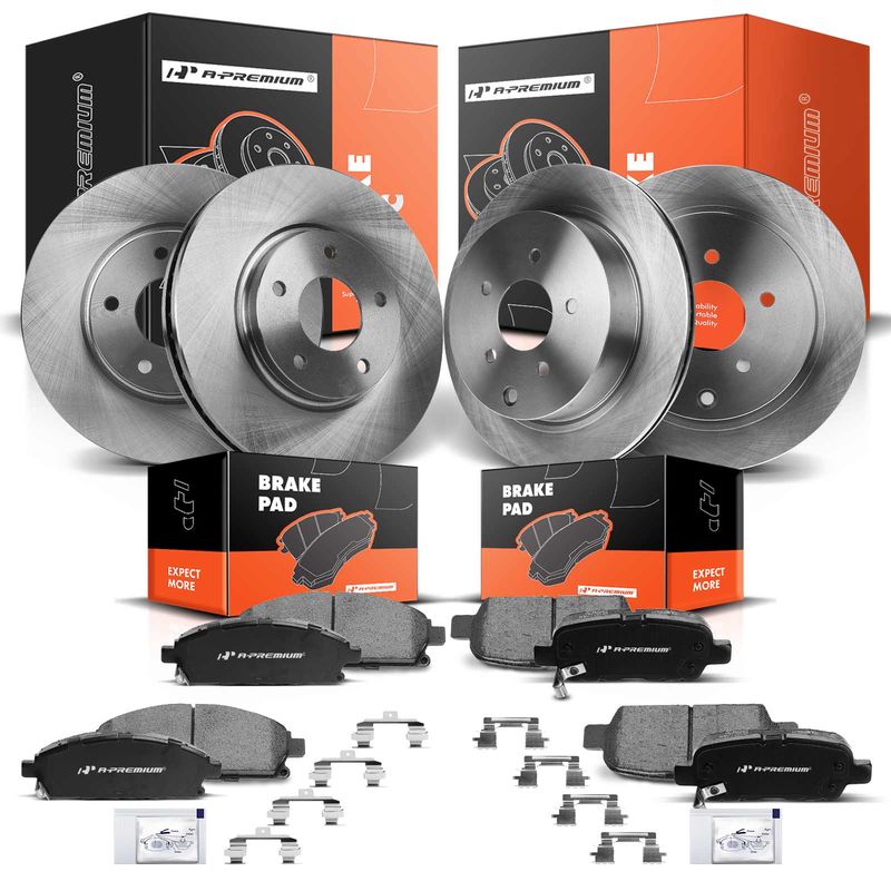 Front & Rear Disc Brake Rotors & Ceramic Brake Pads for Nissan Quest 04-09 11-17