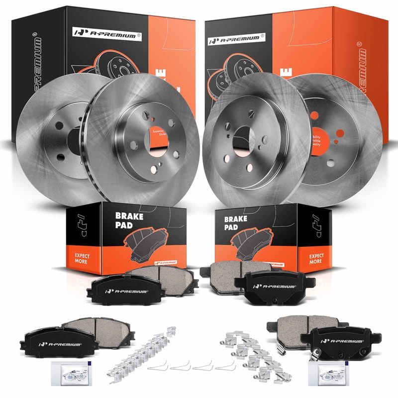 Front & Rear Disc Brake Rotors & Ceramic Brake Pads for Toyota Prius 12-15 Lexus