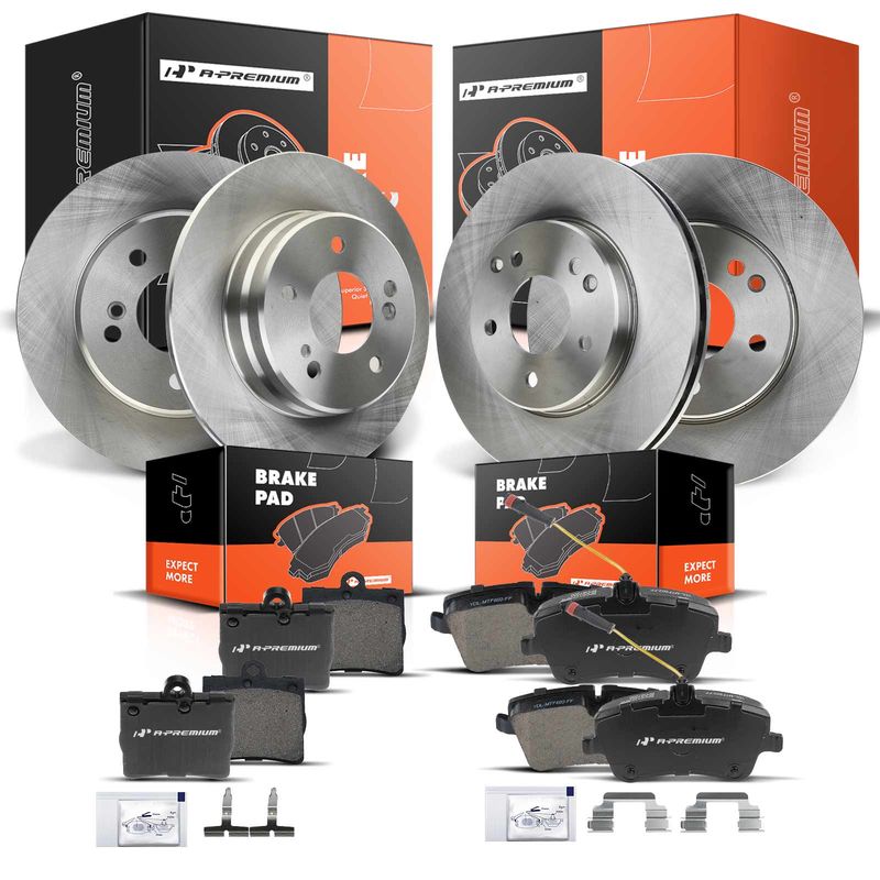 Front & Rear Disc Brake Rotors & Ceramic Brake Pads for Mercedes-Benz C230 C240
