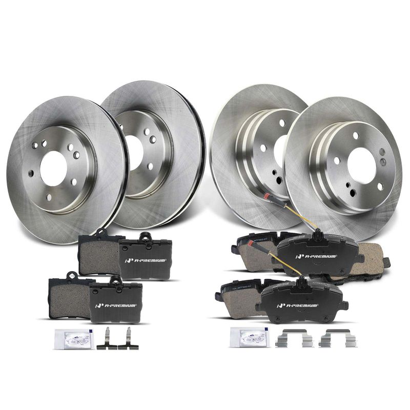 Front & Rear Disc Brake Rotors & Ceramic Brake Pads for Mercedes-Benz C230 C240