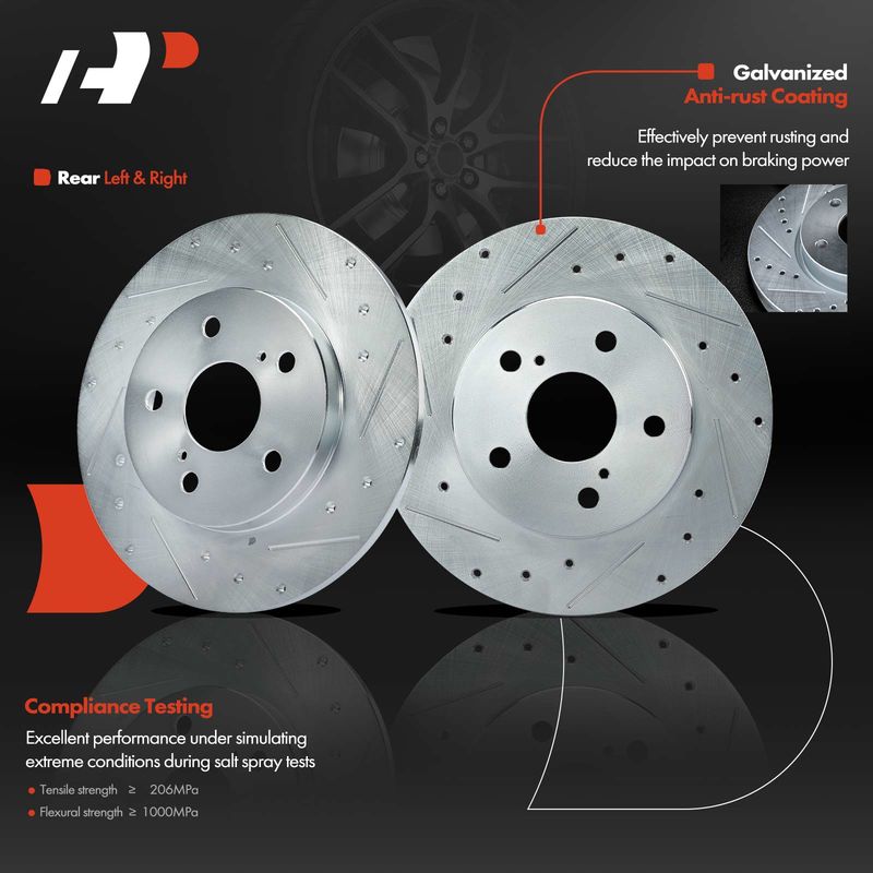 Rear Drilled Disc Brake Rotors for Toyota Matrix 09-14 Pontiac Vibe Scion iM xB
