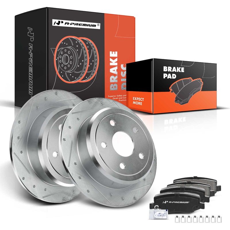 Rear Drilled Rotors & Ceramic Brake Pads for Jeep Wrangler JK 07-18