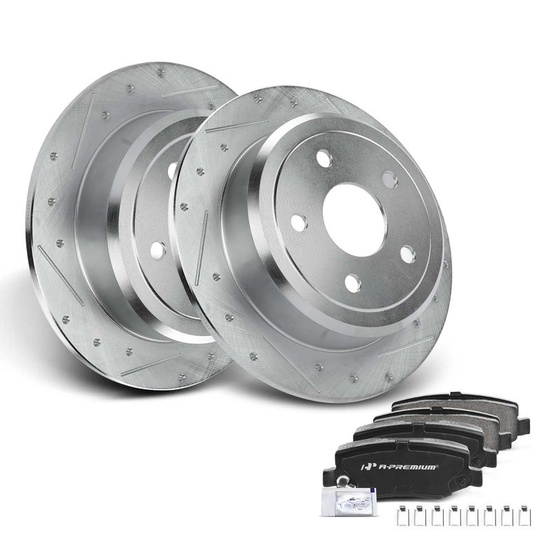 Rear Drilled Rotors & Ceramic Brake Pads for Jeep Wrangler JK 07-18