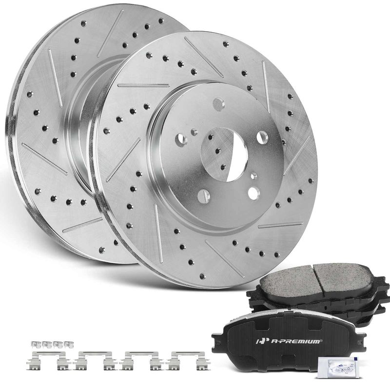 Front Drilled Rotors & Ceramic Brake Pads for Toyota Camry 05-06 Solara 04-08