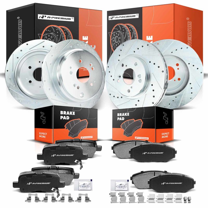 Front & Rear Drilled Rotors & Ceramic Brake Pads for Honda Odyssey 2002-2004