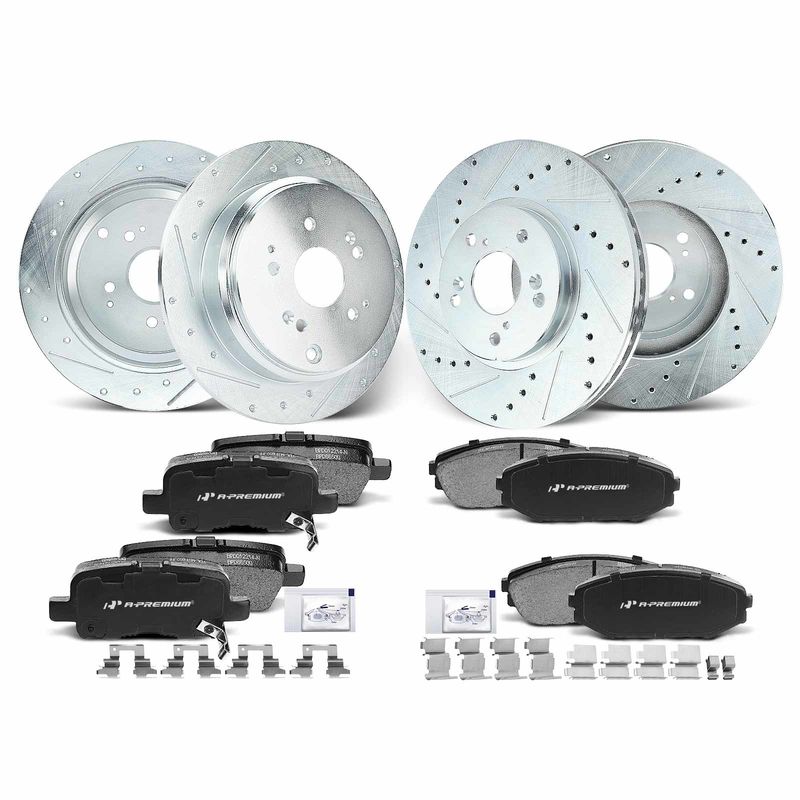Front & Rear Drilled Rotors & Ceramic Brake Pads for Honda Odyssey 2002-2004