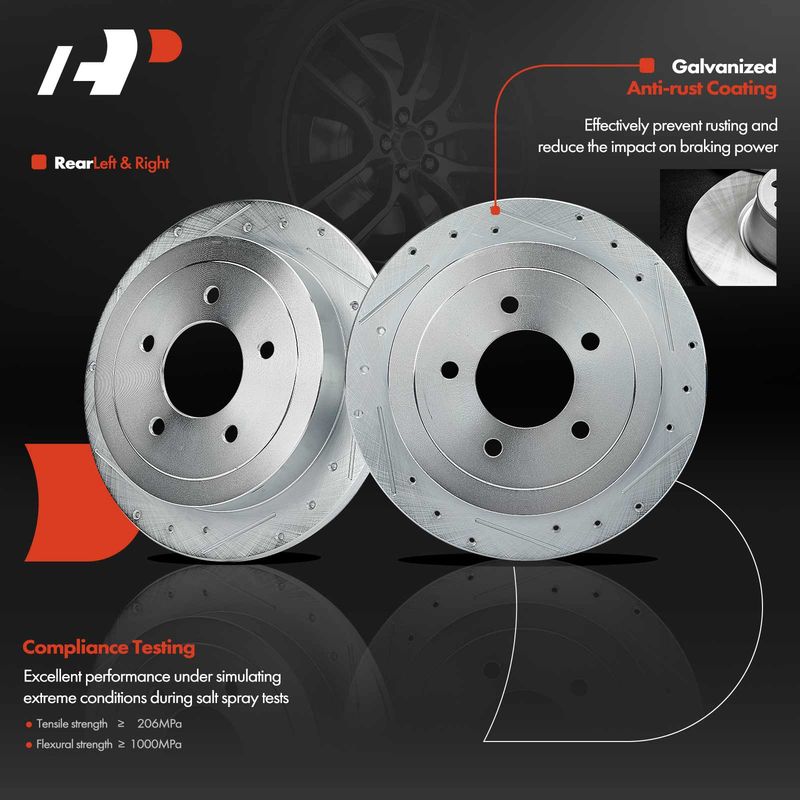 Rear Drilled & Slotted Disc Brake Rotors for Ford F-150 2000-2004 Lincoln