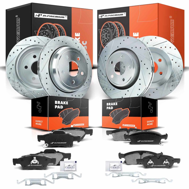 Front & Rear Drilled Rotors & Ceramic Brake Pads for Jeep Grand Cherokee Dodge