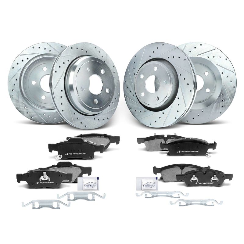 Front & Rear Drilled Rotors & Ceramic Brake Pads for Jeep Grand Cherokee Dodge