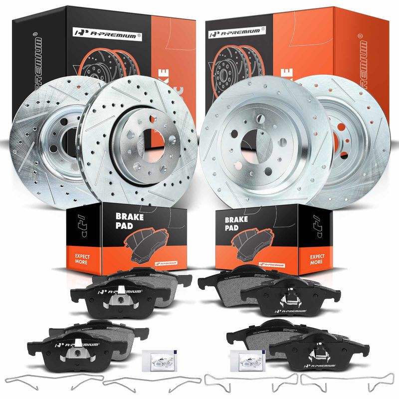 Front & Rear Drilled Rotors & Ceramic Brake Pads for Volvo S60 S80 XC70