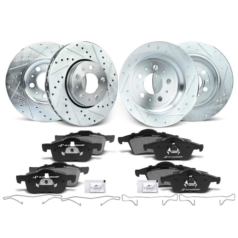Front & Rear Drilled Rotors & Ceramic Brake Pads for Volvo S60 S80 XC70