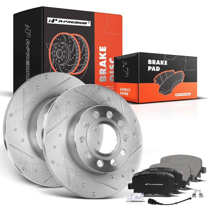 Rear Drilled Rotors & Ceramic Brake Pads for Audi A3 Volkswagen Golf Jetta
