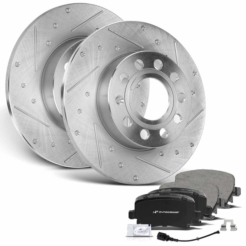 Rear Drilled Rotors & Ceramic Brake Pads for Audi A3 Volkswagen Golf Jetta