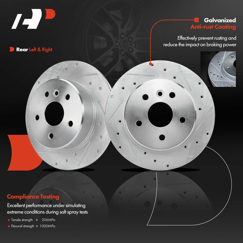 Rear Drilled Disc Brake Rotors for Toyota Avalon 2000-2004 3.0L