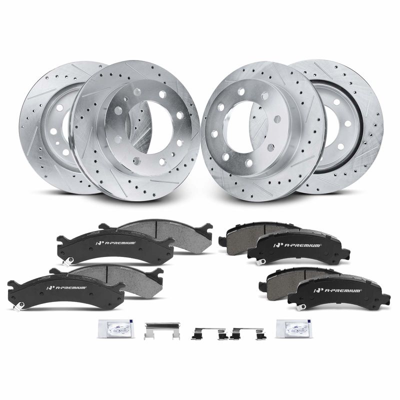 12x Front & Rear Drilled Rotors & Ceramic Pads for Chevy Express GMC Savana
