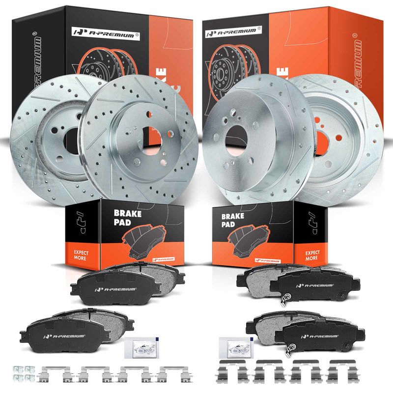Front & Rear Drilled Rotors & Ceramic Brake Pads for Toyota Sienna 04-10