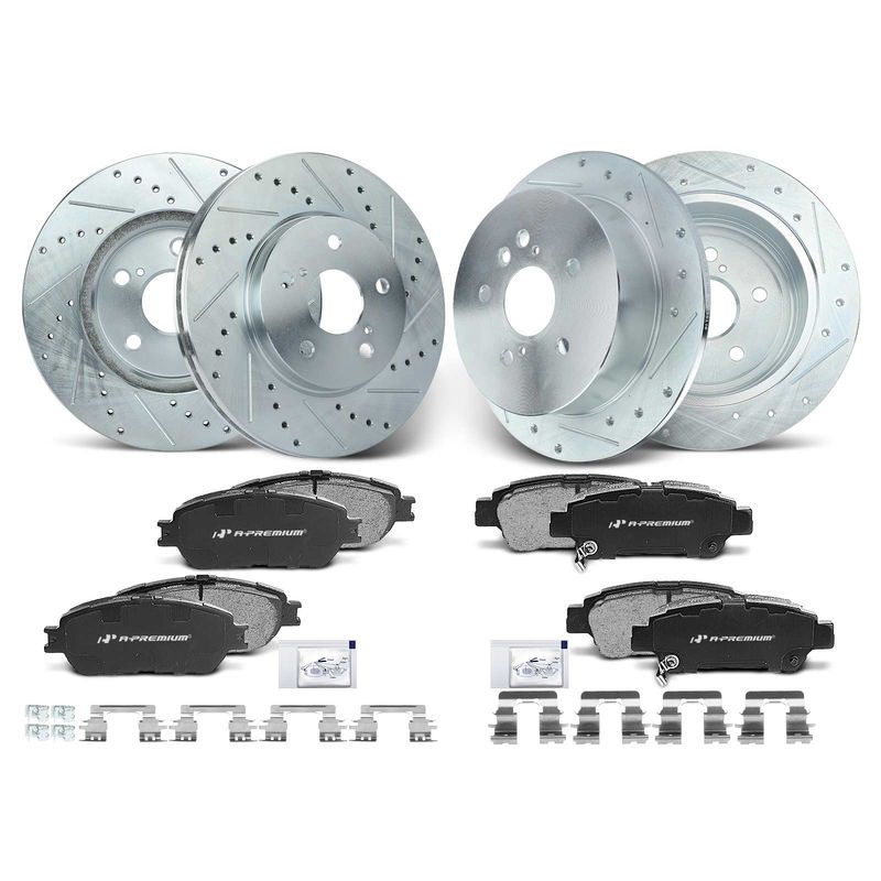 Front & Rear Drilled Rotors & Ceramic Brake Pads for Toyota Sienna 04-10