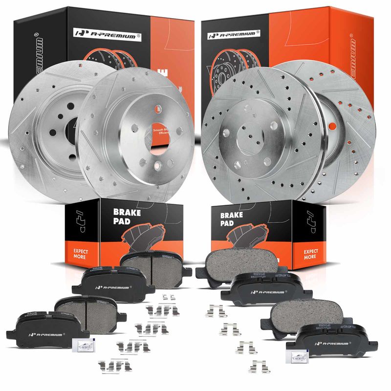 Front & Rear Drilled Rotors & Ceramic Brake Pads for Toyota Avalon 2000-2004
