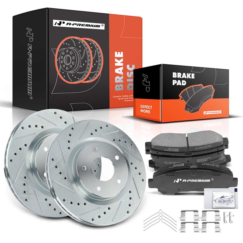 Front Drilled Rotors & Ceramic Brake Pads for Nissan Rogue 2008-2013 L4 2.5L