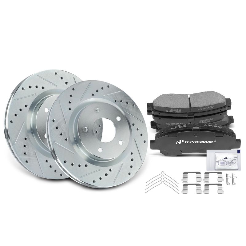 Front Drilled Rotors & Ceramic Brake Pads for Nissan Rogue 2008-2013 L4 2.5L