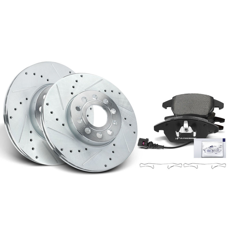 Front Drilled Rotors & Ceramic Brake Pads for VW Jetta 05-18 Beetle Golf Audi A3