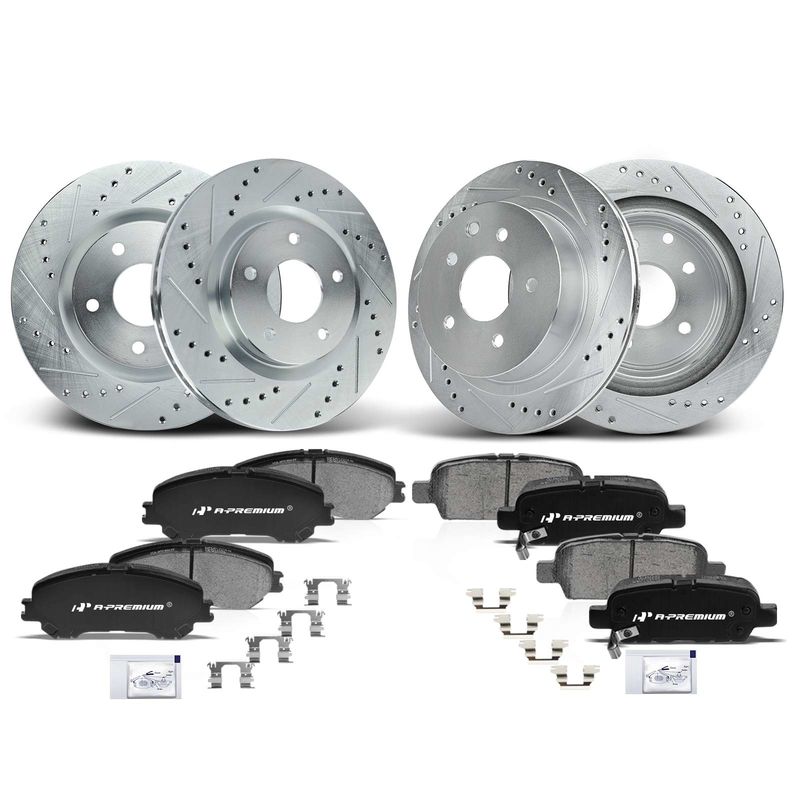 Front & Rear Drilled Rotors & Ceramic Brake Pads for Nissan Rogue 2014-2017 2.5L