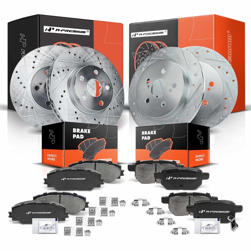 Front & Rear Drilled Rotors & Ceramic Brake Pads for Toyota Corolla 09-19 Matrix