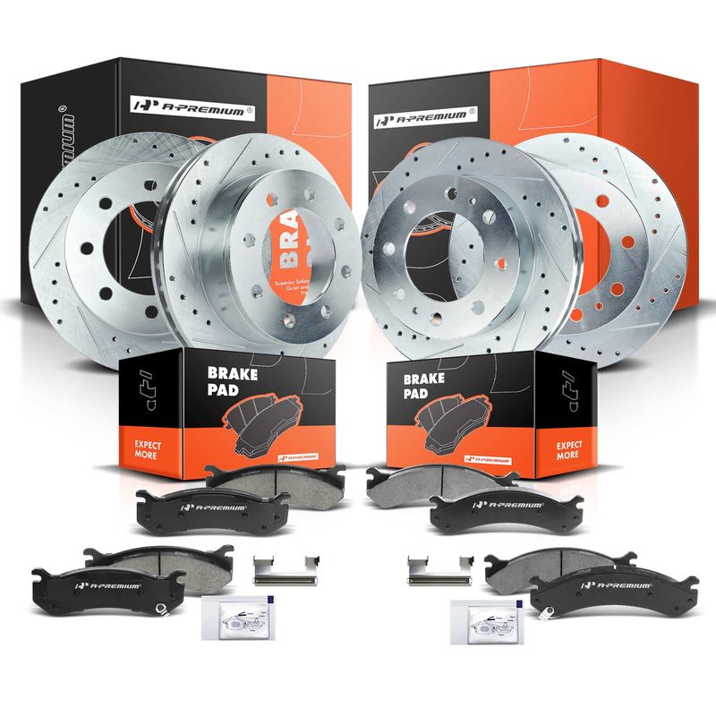 Front & Rear Drilled Rotors & Ceramic Brake Pads for Chevy Silverado 2500 GMC