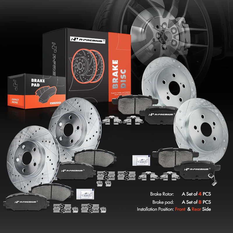 Front & Rear Drilled Rotors & Ceramic Brake Pads for Toyota Corolla 09-19 Matrix