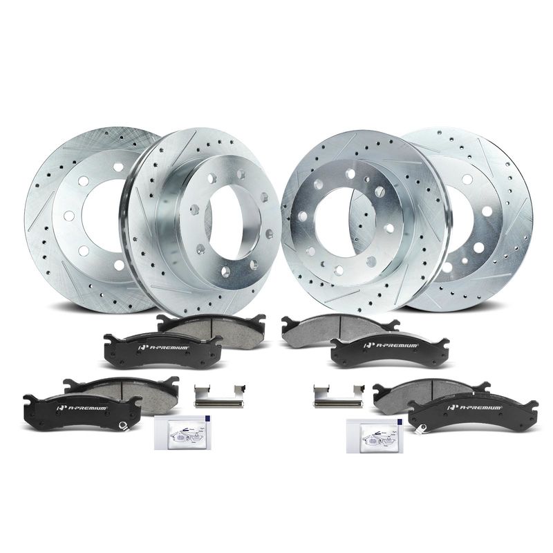 Front & Rear Drilled Rotors & Ceramic Brake Pads for Chevy Silverado 2500 GMC