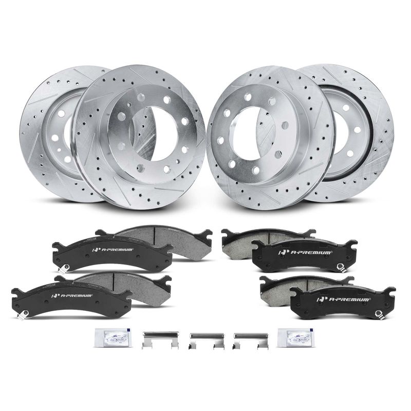 Front & Rear Drilled Rotors & Ceramic Brake Pads for Chevy Silverado GMC Sierra