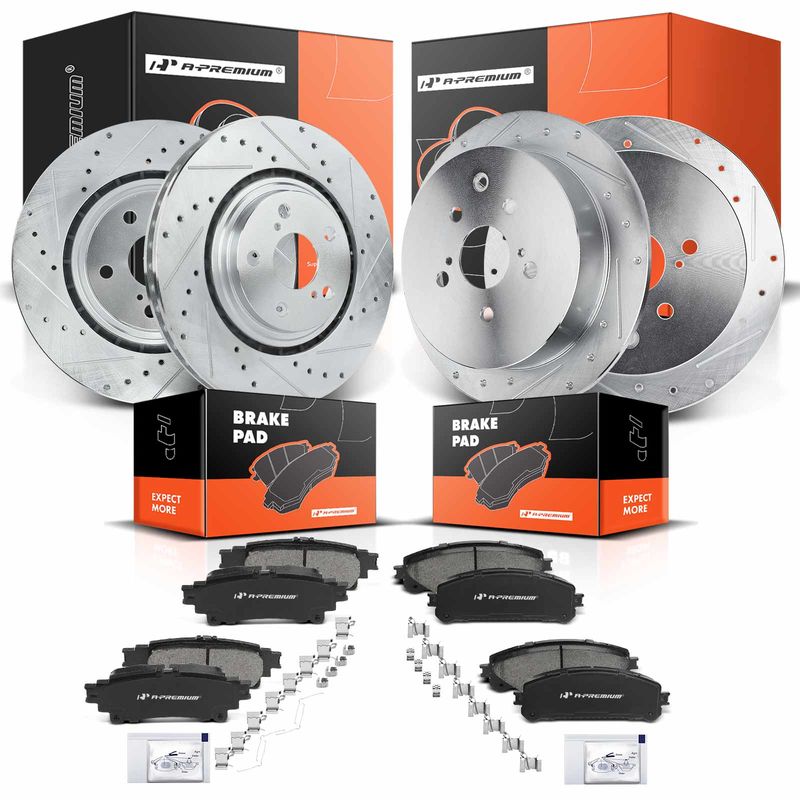 Front & Rear Drilled Rotors & Ceramic Brake Pads for Toyota Sienna Lexus RX350